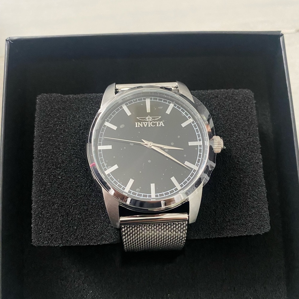 Invicta Silver and Black Mesh Band Watch